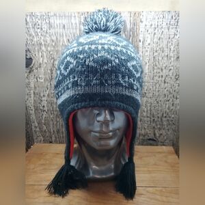 Carters Winter Boy Knit Beanie Snow Hat With Pom And Ear Flaps Size 4-7 Unisex